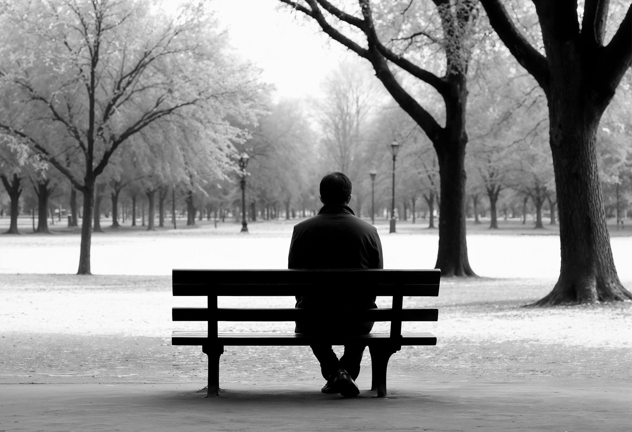 Lonely man sitting on a bench.